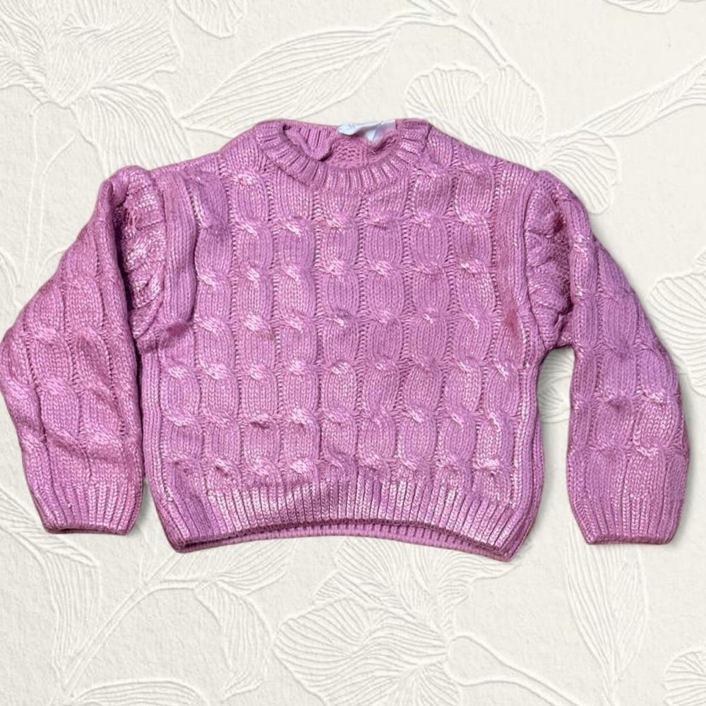 Zara Metallic Pink Girls long sleeve Cable Knit Sweater size 2-3 years